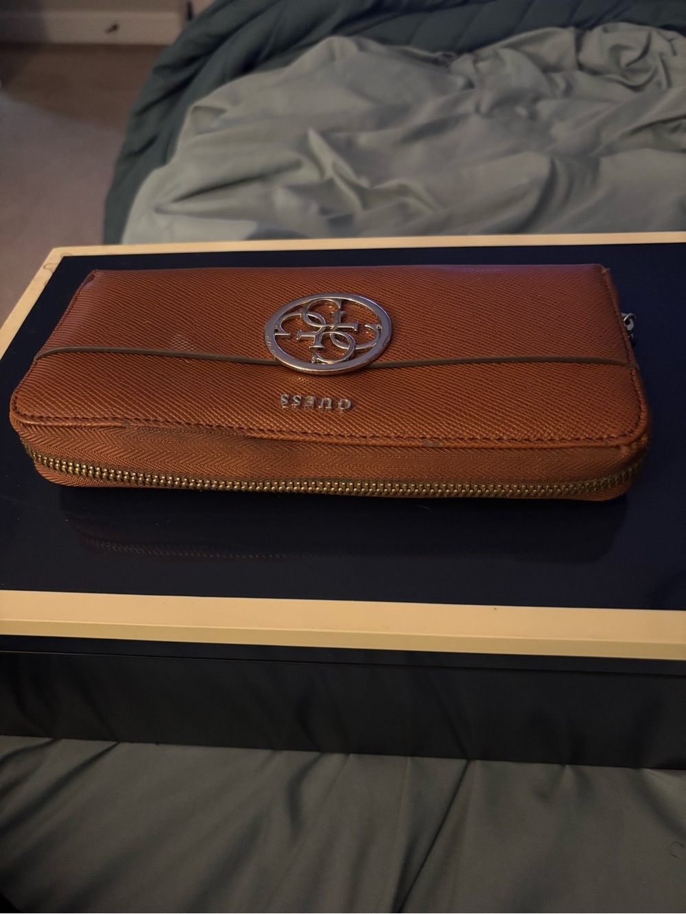 GUESS Brown Saffiano Wallet with Silver Logo Emblem - Picture 6 of 6
